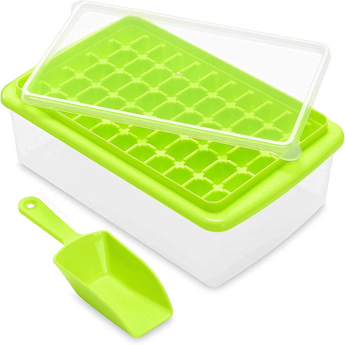 Ice Cube Tray with Lid and Bin for Freezer, Easy Release 55 Nugget Ice Tray with Cover, Storage Container, Scoop. Perfect Small Ice Cubes Trays & Mold. Flexable Durable Plastic, BPA Free