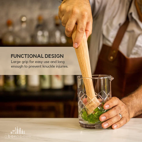 Wooden Cocktail Muddler - 12 Inch Long Muddler - Bartender Gear for Home or Professional Bars - Perfect for Crushing Fruit, Pressing Mint and Sugar Cubes - Mint Muddler for Mojitos