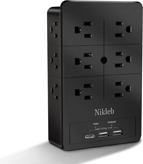 Multi Plug Outlet Extender Nikleb, Surge Protector 12 Outlets, Wall Plug with 2 USB+ USB C Ports Total 3.1A, Charger Blocks Wall Mount, Outlet Splitter Heavy Duty for Home, Office, Garage Improvement