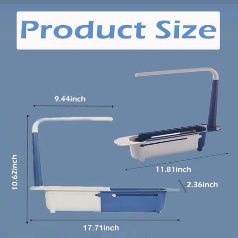 Updated Telescopic Sink Holder Storage Rack Adjustable Length Drainer Sink Storage Rack Holder Storage Sponge Soap Holder with Dishcloth Hanger Expandable Storage Drain Basket for Home Kitchen (Blue)