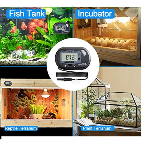 Veanic 4-Pack Digital Aquarium Fish Tank Thermometer Terrarium Water Temperature Meter Gauge with Water-Resistant Sensor Probe for Reptile Turtle Incubators (Black)
