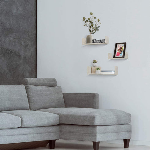 Americanflat Driftwood Floating Shelves Set of 3 - U Shaped Composite Wood Wall Mounted Display Ledges for Bedroom, Living Room, Bathroom, Kitchen, and Office