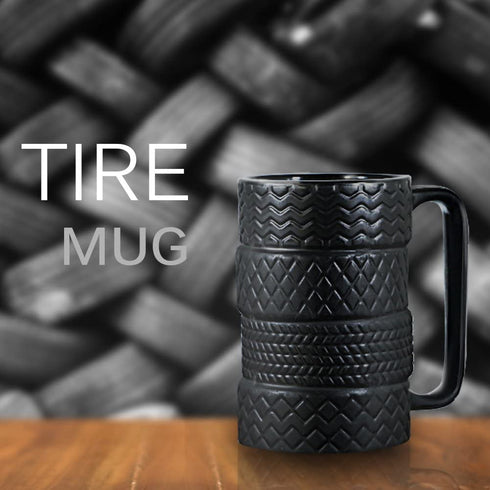EPFamily 3D Cool Car Mug Tyre Tire Interior Durable Coffee Tea Cup Attractive Mugs Personalized Porcelain Gifts for Men Women Car Lover 14.5 oz Black