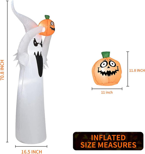 Vansdon 6Ft Tall Halloween Inflatable Spooky Ghosts with Pumpkins LED Lights Decor Outdoor Indoor Holiday Decorations, Blow up Lighted Yard Decor, Lawn Inflatables Ghost Yard Prop(White)