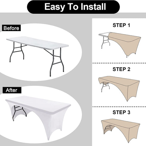 FestiCorp White Fitted Table Cover for 6 Foot Table - Spandex Massage Lash Bed Table Covers 6Ft, Elastic Table Cloths, Open Back Stretch Table Clothes for Party, DJ Table, Banquets, Events, Trade Show