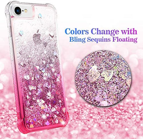 Ruky iPhone 6 6S 7 8 Case, iPhone SE 2020 Case, Glitter Gradient Quicksand Series Bling Liquid Floating TPU Bumper Cushion Protective Girls Women Phone Case for iPhone SE 2022 4.7", Gradient Pink