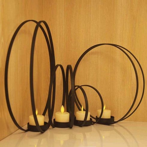 smtyle Christmas Black Candle Holders for Tea Light Haunted Candelabra Prop Set of 4 for Votive Tealight Candles with Metal Ring Shape