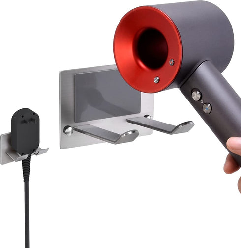 FLE Hair Dryer Holder, New Upgrade Wall Mount Self Adhesive - Blow Dryer Holder Punching or Self-Adhesive Two Ways to Use and Fit for Most Hair Dryers