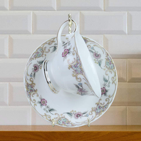 HOHIYA Tea Cup and Saucer Display Stand Holder Rack Teacup Easel Twist Wire (Gold,Pack of 4)