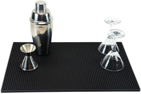 18"x12" PVC Bar Service Mat for Cocktail Bartender (Black 2-Pack)