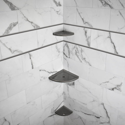 Questech Metro Flatback Bathroom Corner Shower Shelf, Wall Mounted Foot Rest, 5 Inches, Brushed Nickel Metal Finish