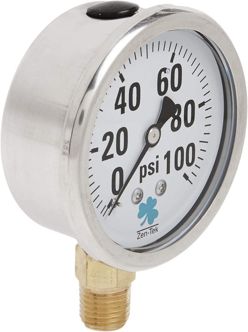 Zenport LPG100 Zen-Tek Glycerin Liquid Filled Pressure Gauge, 100 PSI