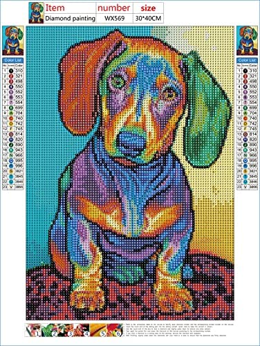 MXJSUA DIY 5D Diamond Painting by Number Kits for Adults, Dachshund Sausage Dog Diamond Painting Kits Round Drill Diamond Art Kits Picture Arts Craft for Home Wall Art Decor 11.8x15.7 Inch