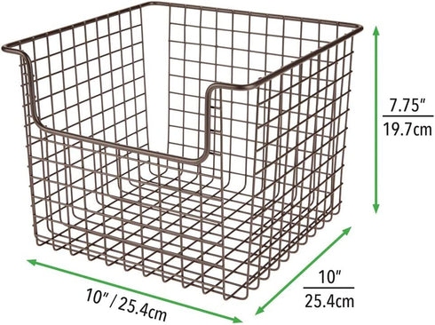 mDesign Metal Wire Food Storage Basket Organizer with Front Dip Opening for Organizing Kitchen Cabinets, Pantry Shelf, Bathroom, Laundry Room, Closets, Garage - Bronze