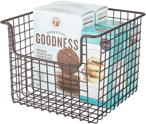 mDesign Metal Wire Food Storage Basket Organizer with Front Dip Opening for Organizing Kitchen Cabinets, Pantry Shelf, Bathroom, Laundry Room, Closets, Garage - Bronze