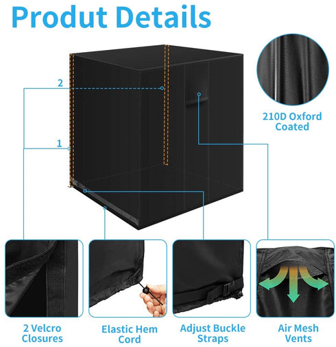 IPHUNGO Square Central Air Conditioner Cover, Durable Waterproof Breathable TPU Coating, Central AC Unit Covers for Outdoor Protection (24''x 24'' x 30'', Black)