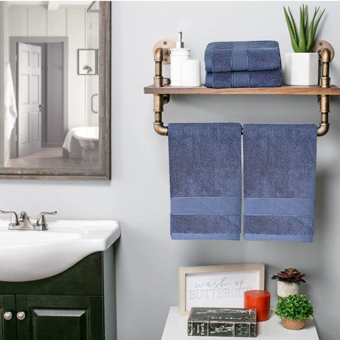 Bathroom Hand Towels (14x30 inch), Home Soft 100% Cotton Super Soft Highly Absorbent Hand Towels for Bath, Hand, Face, Gym and Spa (Blue-4ack)
