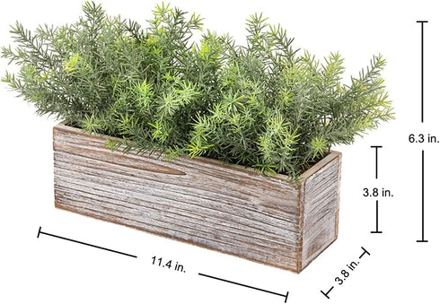 Artificial Wooden Potted Rosemary Plant Dusty Green Faux Greenery Plants in Wood Planter Box s for Rustic Farmhouse Centerpiece Tabletop Kitchen Shelf Decor