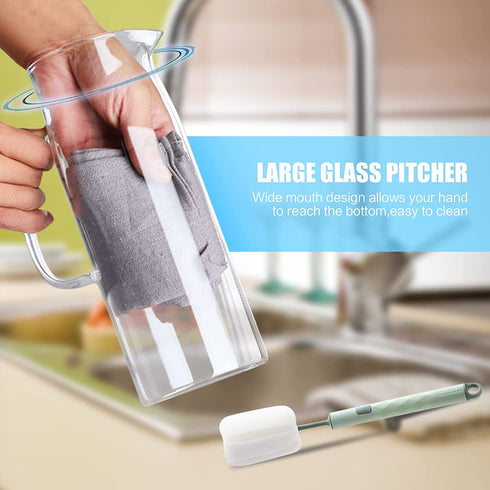 Glass Pitcher with Stainless Steel Lid, ANZUSY 48 Ounces/1.4 Litre Water Carafe with Handle Coffee Glass Jug for Iced Tea, Hot/Cold Water, Coffee, Juice, Milk, Lemonade & Cold Brew