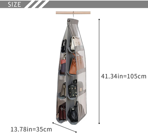 Zebricolo, Purse Organizer Closet, 2 Pack, Purse Hanger Closet, 8 Pockets, Bag Organizer for Closet, Larger Pockets, Purse Organizer for Closet, Metal Hooks, Purse Storage Organizer, Gray
