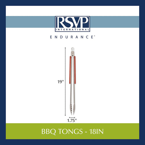 RSVP International Endurance® BBQ Locking Tongs, 18" | Flip Burgers or Kabobs w/ Long Handle that Keeps Hands Safe from Fire | Made from Stainless Steel & Rosewood