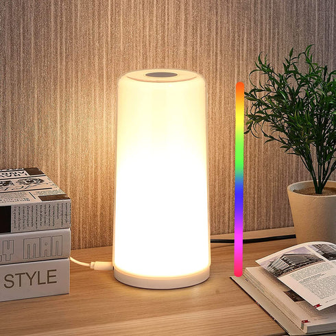 A.T.Lums Table Lamp - Touch Sensor Bedside Lamp, 3-Level Dimmable Warm White Lamp and RGB Color Changing Nightstand Light for Bedroom, Living Room, Office, Baby Kids Room