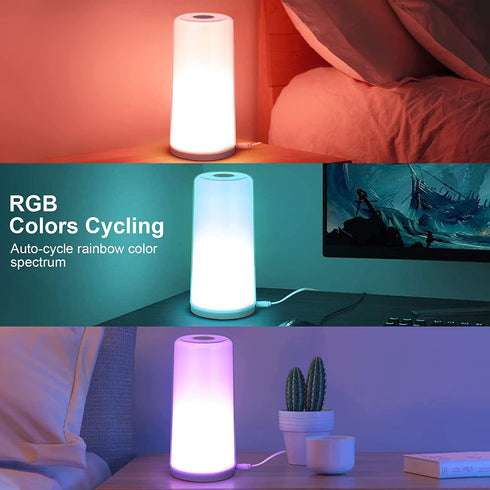A.T.Lums Table Lamp - Touch Sensor Bedside Lamp, 3-Level Dimmable Warm White Lamp and RGB Color Changing Nightstand Light for Bedroom, Living Room, Office, Baby Kids Room