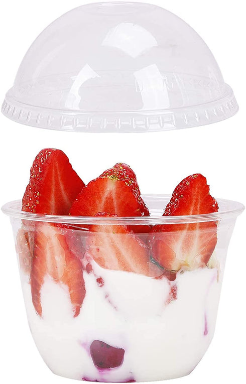 10 oz Clear Plastic Cups with Lids - 25 Sets Dessert Cups with Dome Lids (NO HOLE), Crystal PET Parfait Cups with Lids, Disposable Party Cups for Fruit/Ice Cream/Cupcake/Iced Cold Drinks