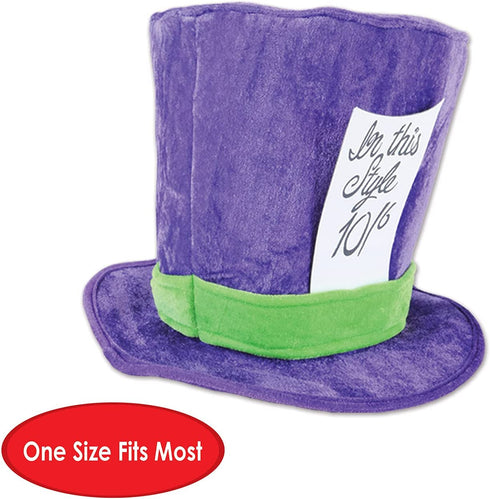 Beistle Soft Plush Fabric Mad Hatter Costume Accessories Unisex Hat Headwear, Purple/Green