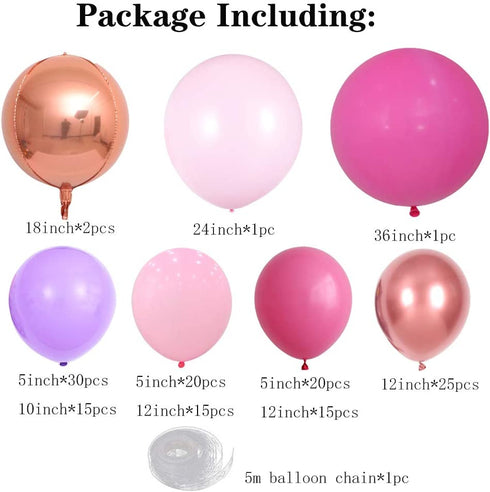 GIHOO Hot Pink Balloon Garland Arch Kit, 140Pcs Pink Rose Gold Chrome Balloons for Birthday Wedding Party Balloons Decorations, Baby Shower Decorations for Girl