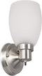 Design House 588814-SN Lydia Transitional 1-Light Indoor Wall Light Dimmable with a White Frosted Glass Shade and Twist On/Off Switch for Hallway Foyer Bathroom, Satin Nickel