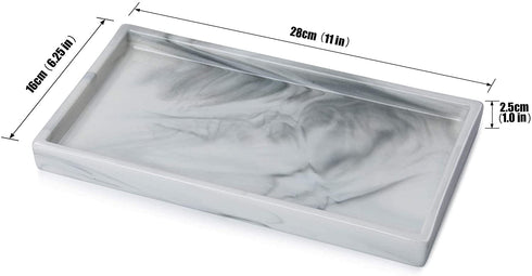 Stone Texture Marble Decorative Tray Ceramic Plate Perfume Tray Ring Holder Jewelry Dish Ornate Dresser Organizer Makeup Tray for Desktop Vanity Dresser Bathroom Bedroom (Large Rectangle Grey Striped)