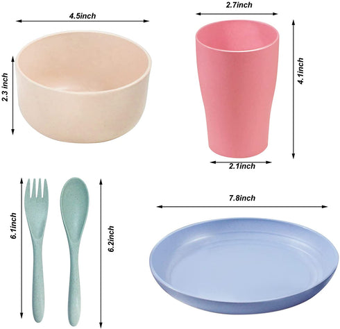 Plastic Plates and Bowls Sets, 20pcs Wheat Straw Dinnerware Sets, Kitchen Plates Cups and Bowls Set, Camping Reusable Plates and Bowls Sets, TIMDAM Lightweight Bowls, Unbreakable Dinner Plates