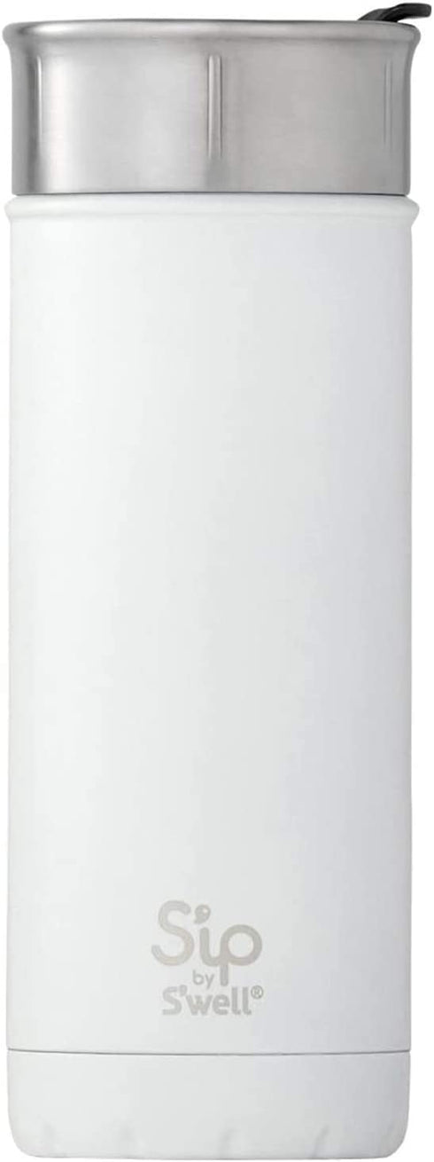S'ip by S'well Stainless Steel Travel Mug - 16 Fl Oz - Flat White - Double-Layered Vacuum-Insulated Travel Mug Keeps Coffee, Tea and Drinks Cold for 16 Hours and Hot for 4 - BPA-Free Water Bottle