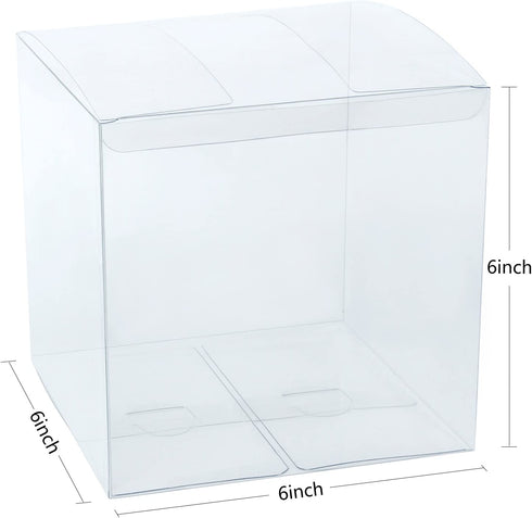 LaRibbons 10Pcs PET Clear Box, Transparent Boxes, Candy Box, Clear Gift Boxes for Wedding, Party and Baby Shower Favors, 6" L x 6" W x 6" H