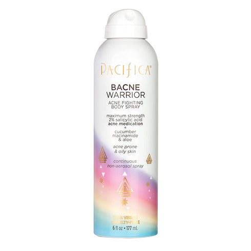 Pacifica Beauty Bacne Warrior Acne Fighting Body Spray for Body and Back, 2% Salicylic Acid, Niacinamide, Cucumber & Aloe, Sensitive Skin Approved, 100% Vegan and Cruelty Free, Clear, 6 Fl Oz