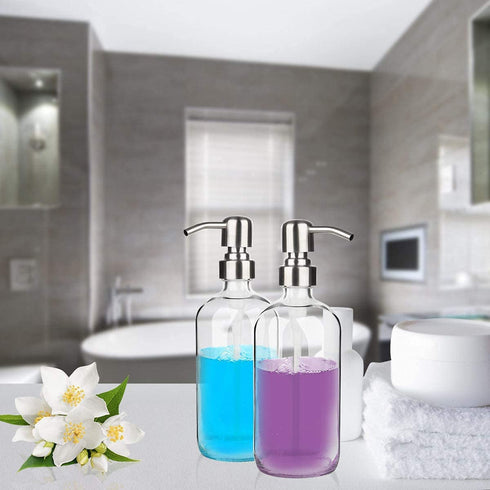 ARKTEK Glass Soap Dispenser 2 Packs - Clear Dish Soap Dispenser for Kitchen, Great for Essential Oils Liquid Soaps ( 17 Ounce/ 500 ML, 2 Packs )