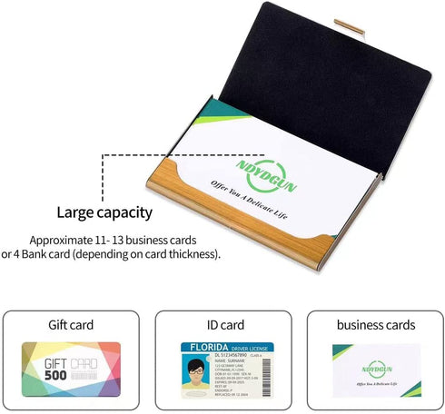 NDYDGUN Business Card Case Wood Business Card Holders, Pocket Business Card Case Walnut & Stainless Steel For Men &Women