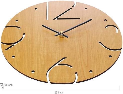 UPTARD Wood Carved Analog Battery Operated 12 inch Wall Clock Silent Wooden Quartz Wall Clock for Living Room Decor Sweep Movement Rustic Decorative Non Ticking Wall Clock for Home, Office, Kitchen