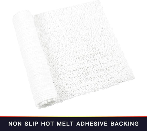 Walensee Bathroom Rug Non Slip Bath Mat (24x17 Inch White) Water Absorbent Super Soft Shaggy Chenille Machine Washable Dry Extra Thick Perfect Absorbant Best Small Plush Carpet for Shower Floor
