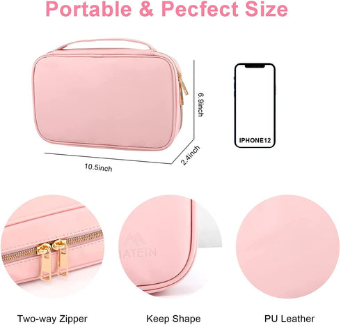 Matein Travel Jewelry Organizer, Portable Hanging Leather Carrying Storage Bag Large Waterproof Jewelry Pouch with Hook, Jewelry Case Holder for Necklaces, Earrings, Rings, Gifts for Women, Pink