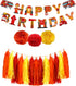 Fire Truck Party Supplies - Fireman Happy Birthday Banner, Paper Pom Pom Tissue Tassels, Firefighter Birthday Balloon
