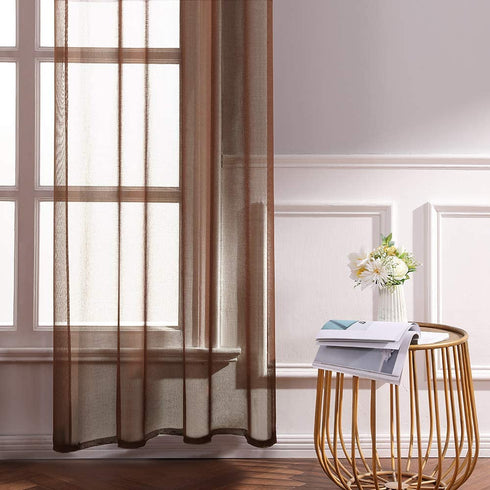 MIULEE 2 Panels Chocolate Brown Semi Sheer Window Curtains Elegant Grommet Top Window Voile Panels/Drapes/Treatment Linen Textured Panels for Bedroom Living Room (54X96 Inches)