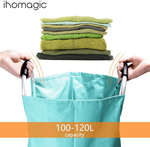 IHOMAGIC 120L Large Size Laundry Hamper, Laundry Washing Baskets with Sturdy Handles, Durable Fabric Folding Laundry Basket Portable Laundry Bag for Clothing Toy Organization (XL, Light Blue)