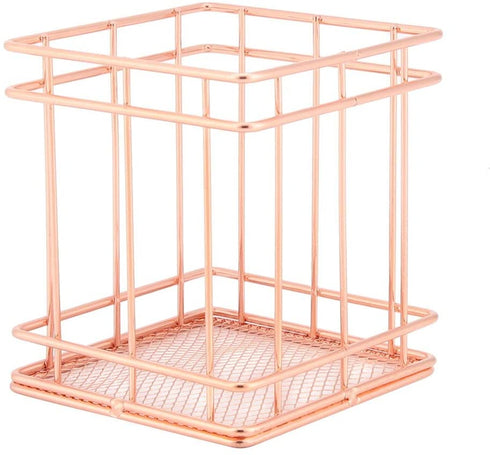 Vbestlife Storage Basket, Rose Gold Iron Storage Basket Organizer Storage Holder Desktop Decor for Home/Office(B)