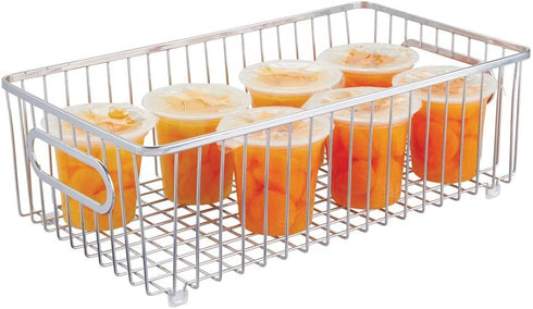 mDesign Metal Farmhouse Kitchen Pantry Food Storage Organizer Basket Bin - Wire Grid Design - for Cabinets, Cupboards, Shelves, Countertops - Holds Potatoes, Onions, Fruit - Large, 2 Pack - Chrome