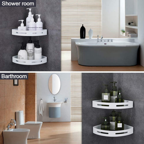 Gricol Shower Caddy Bathroom Corner Shelf with Hooks, Shampoo Holder Organizer, No Drilling Adhesive Basket Storage Wall Mounted Bathtub Organizer, 2 Pack