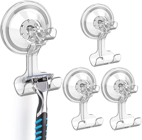 Shower Suction Cup Hooks, LUXEAR 4 Pack Razor Holder for Inside Shower Removable Reusable Wall Hangers for Bathroom Waterproof Powerful Vacuum suction cup hooks for Loofah Towel Robe Bathrobe Kitchen