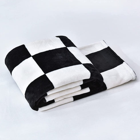 Vessia Large Flannel Fleece Plush Blanket Throw Size(50"x70") - Black and White Checker Lightweight Blanket - Super Soft Cozy Microfiber Blanket for Chair, Sofa, Couch, Bed, Camping, Travel