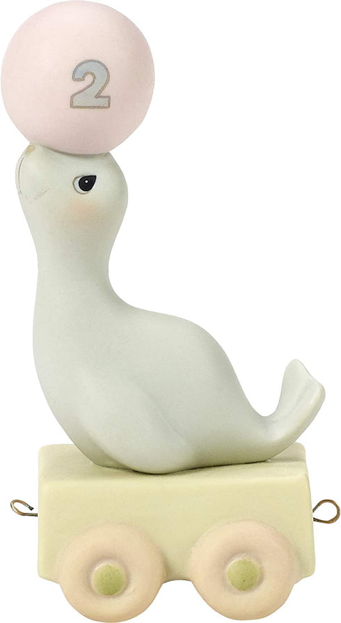 Precious Moments, God Bless You On Your Birthday, Birthday Train Age 2, Bisque Porcelain Figurine, 142022